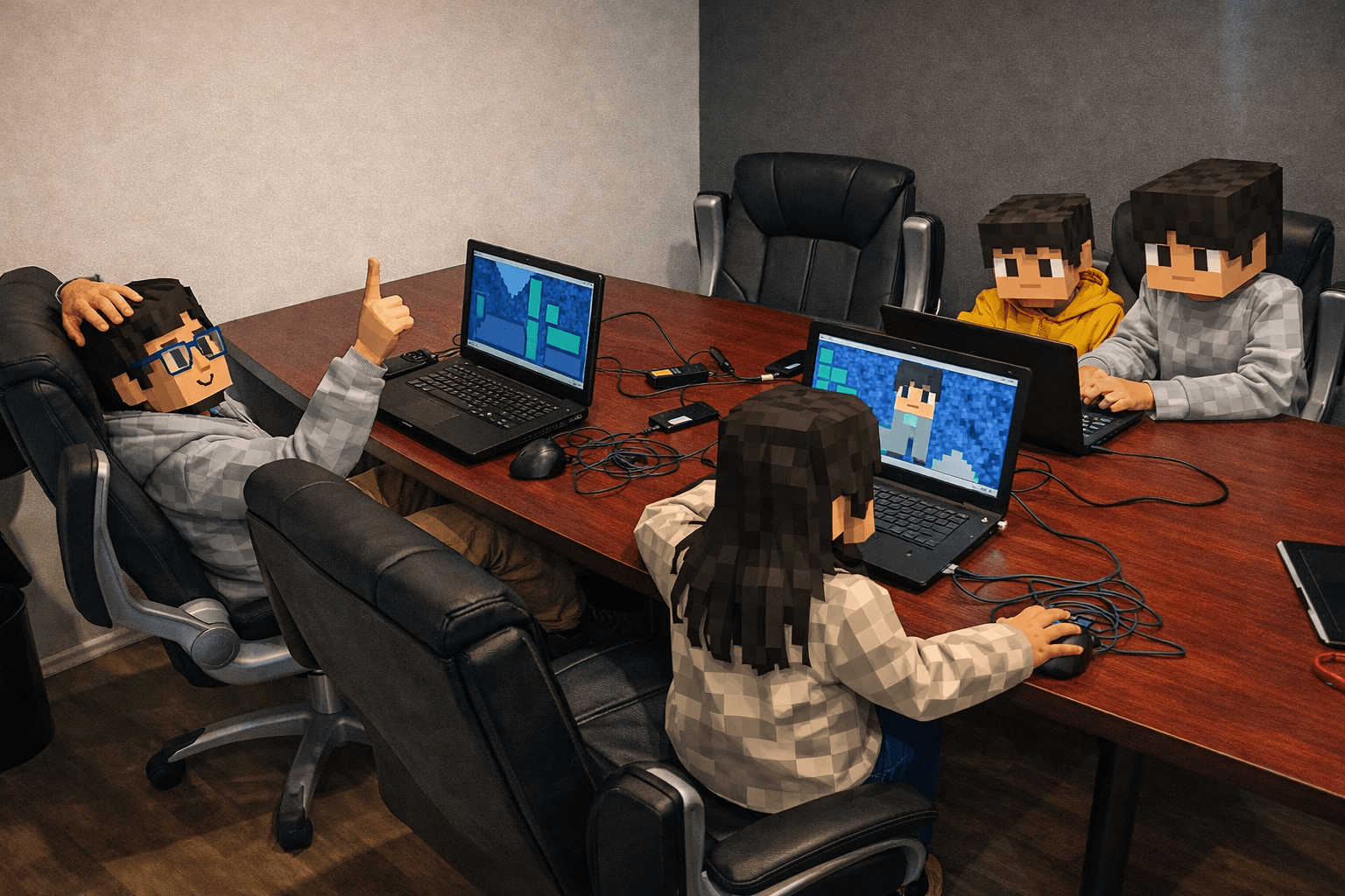 複数の生徒が並んで制作している様子